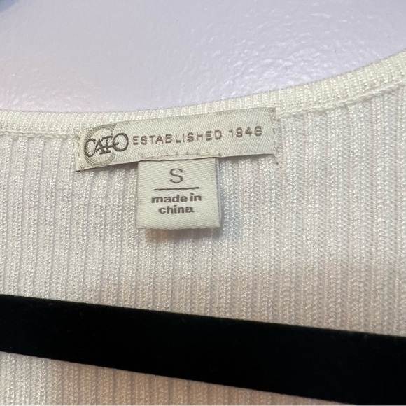 Cato Small White Knitted Dress with Long Mesh Sleeves and Dangly Sequins - Picture 9 of 9